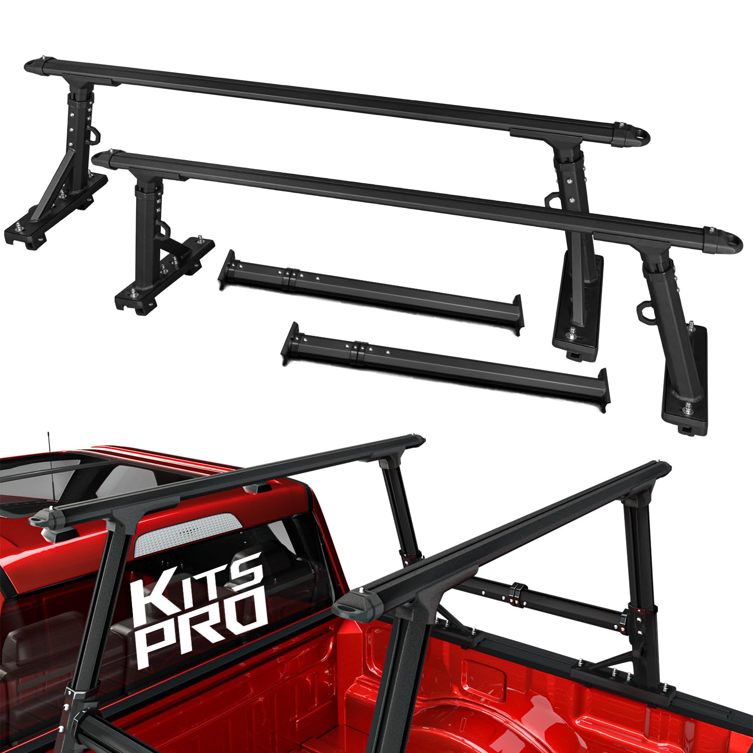 KitsPro 1200lb Truck Bed Rack for Ford F-150 F-250 F-350 Super Duty, Dodge Ram 1500 2500 3500, Chevy Silverado Colorado GMC Sierra Canyon, Toyota Tundra Heavy Duty Truck Ladder Rack Crossbar Cross Bar