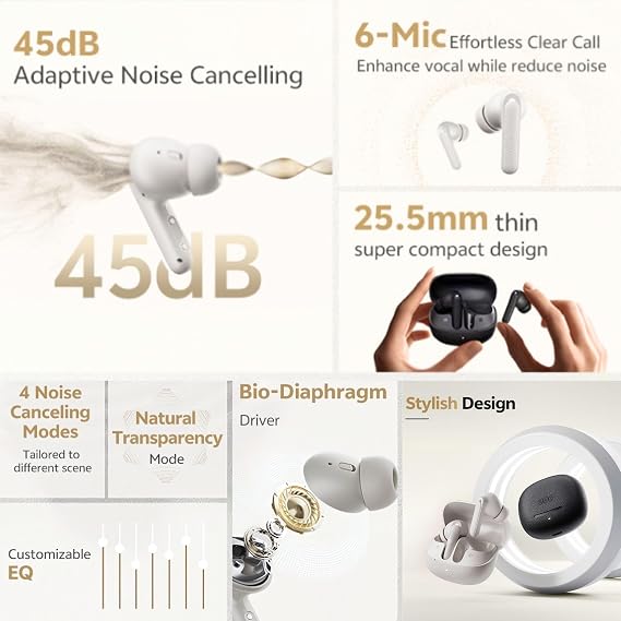 QCY Buds Anc HT15 Bluetooth Headset - 45 dB. ANC - 6 Microphones ENC - Dual Device Noise Canceling iPX4 Black