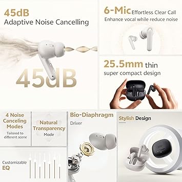 QCY Buds Anc HT15 Bluetooth Headset - 45 dB. ANC - 6 Microphones ENC - Dual Device Noise Canceling iPX4 Black
