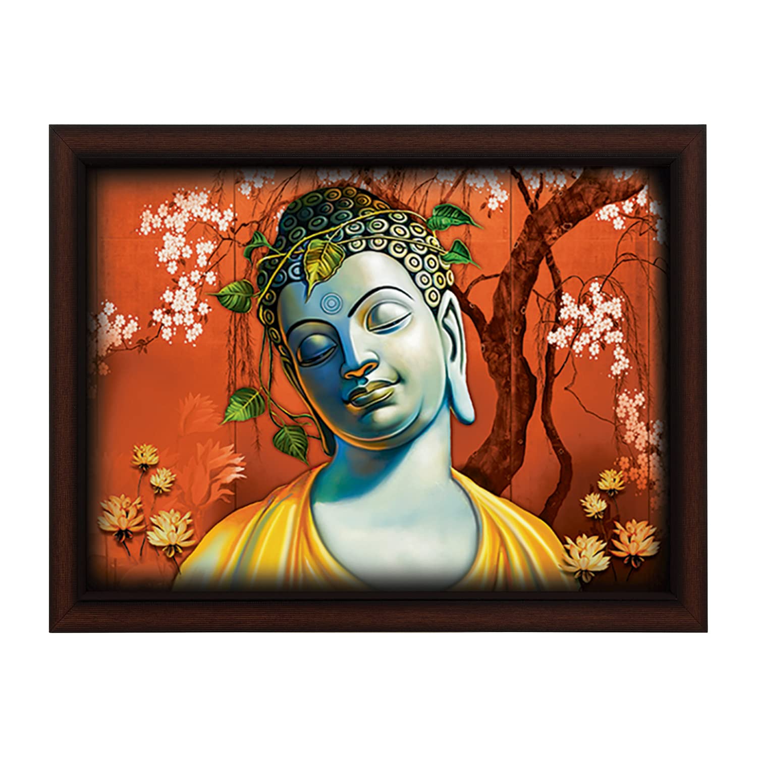 Masstone Buddha Painting for Living Room | Lord Buddha Painting with Frame (35X28 CM) | Gautam Buddha Wall Painting | Wall Paintings for Home Decoration