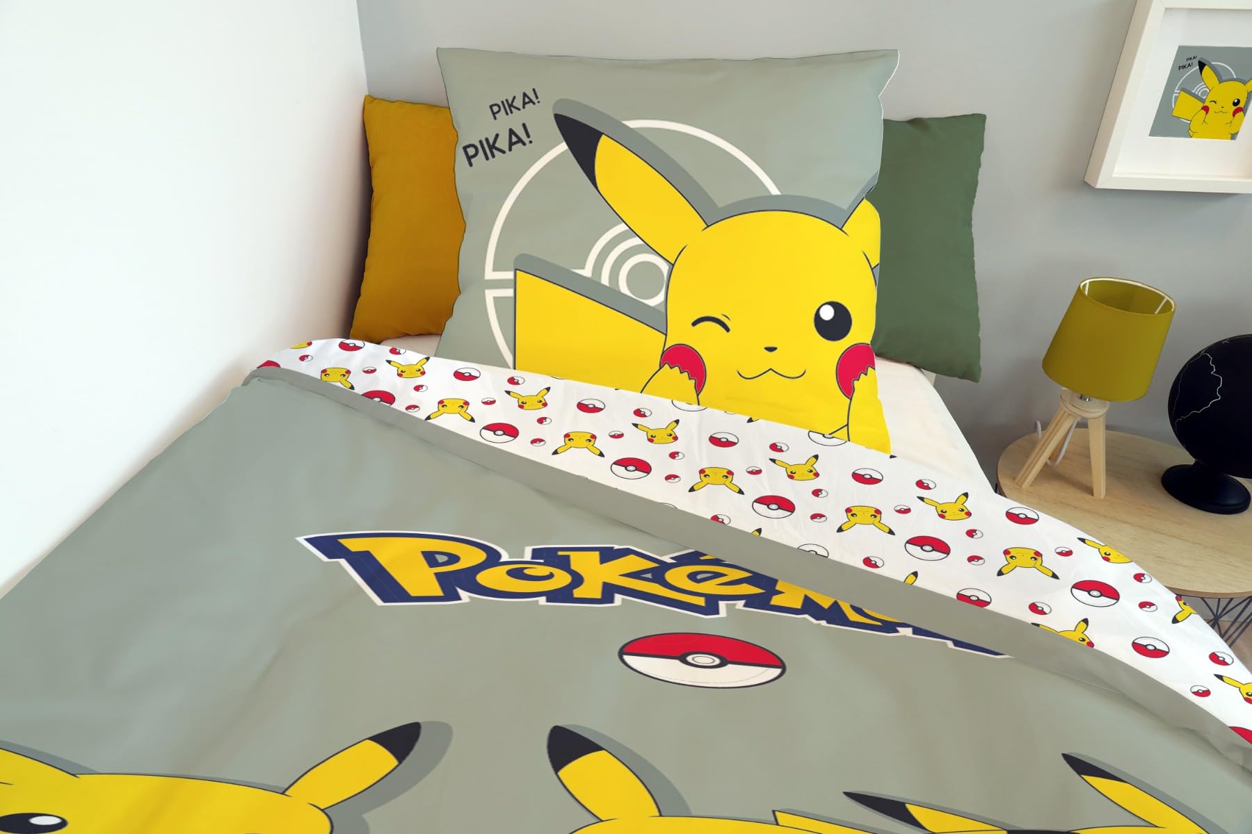 Housse De Couette Pikachu Pokémon 140x200 cm + 1 Taie d'oreiller 63x63 cm - 100% Coton - Vert Sauge