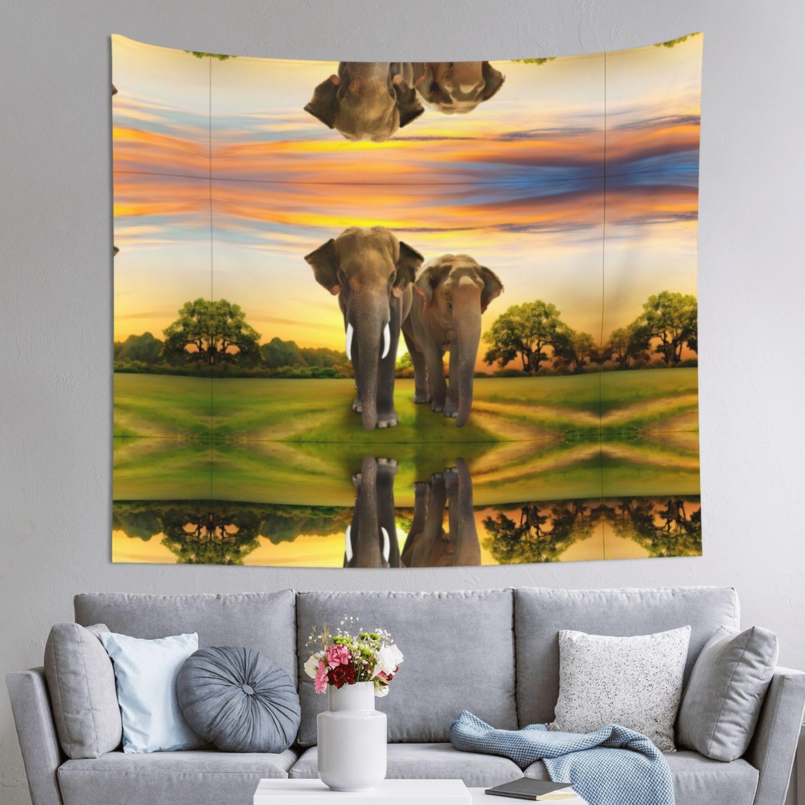 HLSBSSL 60x51in Elephant Walking Printed Tapestry Tablecloth for Dormitory and Picnic Rooms - Multifunctional Fabric Hanging