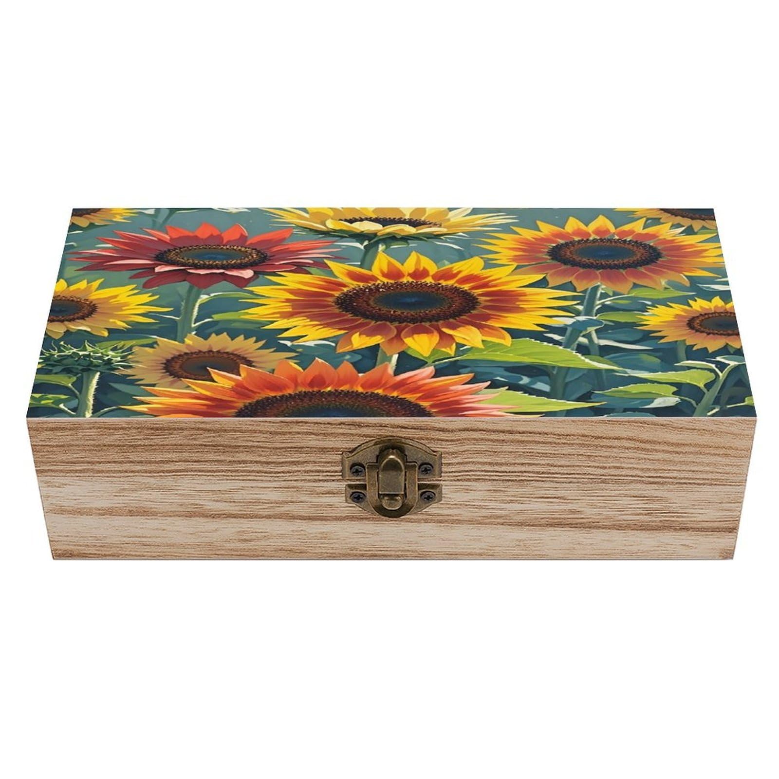 VstaDank Red And Yellow Sunflowers Wooden Storage Box Decorative Jewelry Case with Lids Exquisite Wood Box Letters Gifts Acacia Wood Boxes Fashion Wooden Keepsake Boxes for Men Women