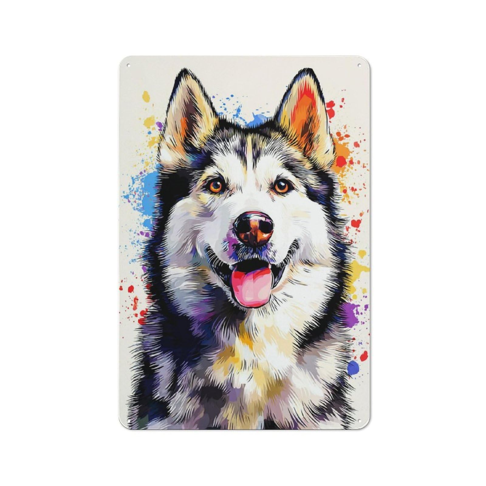 Junmoney Colorful Siberian Husky Portrait Retro Metal Sign 30X20cm For Living Room Or Hallway, For Updating Living Room And Hallway After Moving