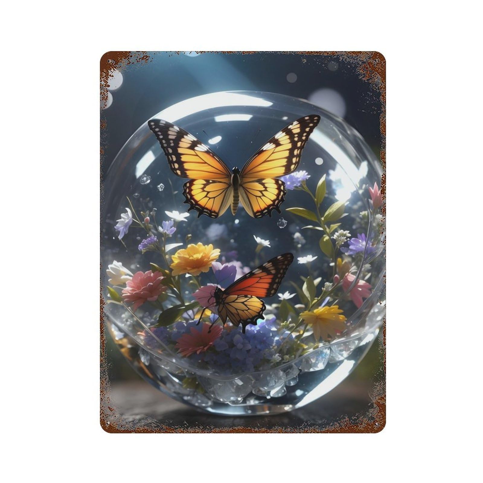 Garage Style Butterfly Crystal Distressed Metal Wall Sign 15.7"x11.8", Novelty Wall Decor for Bar And Workshop