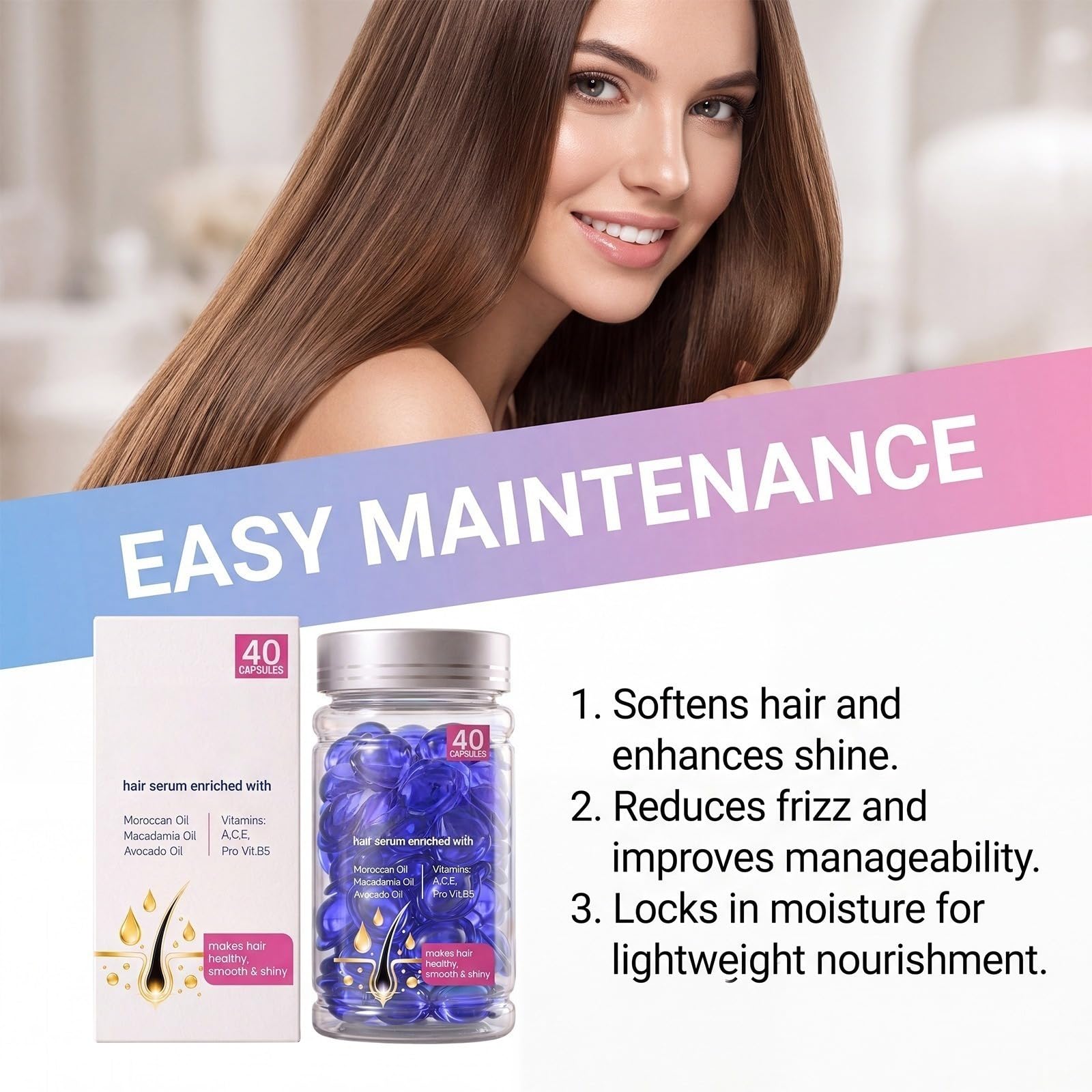 40 Kapseln Haarserum – Macht das Haar gesund, glatt & glänzend – Intensive Pflege für trockenes & geschädigtes Haar
