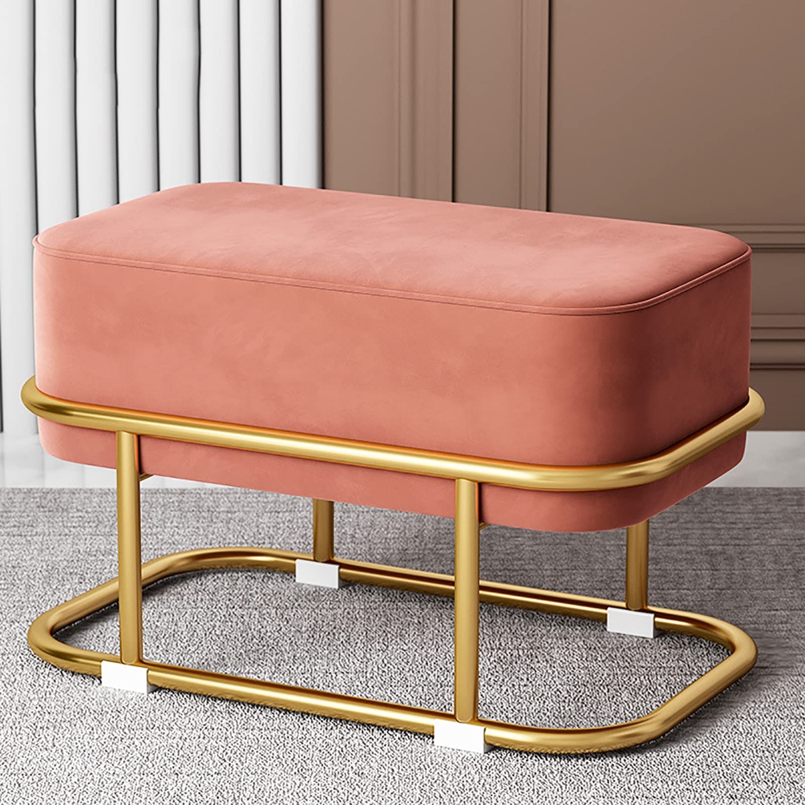 Taburete de tocador de terciopelo acolchado y banco elegante al final de la cama 1
