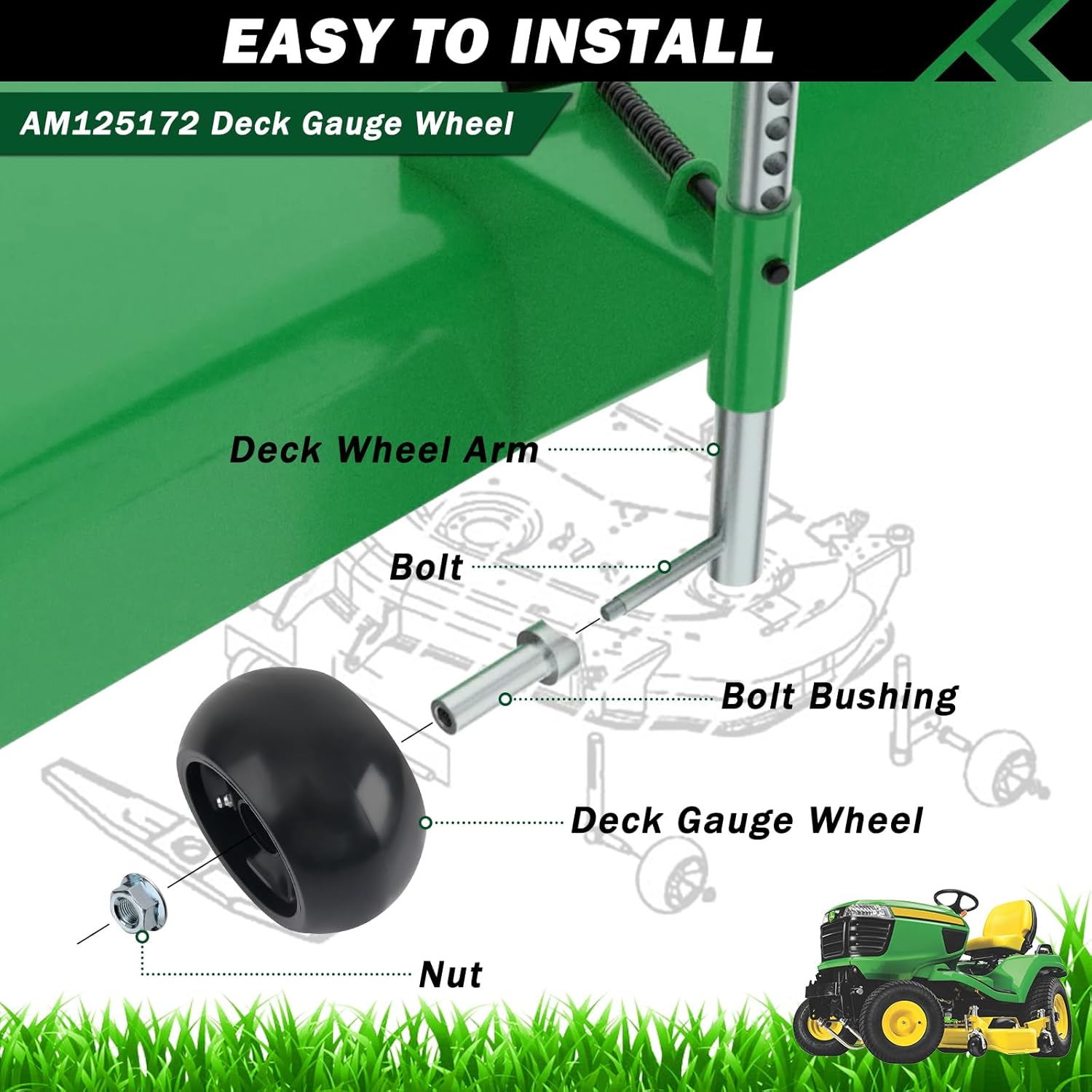 CheeMuii 4 Pack Lawn Mower Deck Gauge Wheels Kit AM125172 Mower Deck Wheels Compatible with John Deere 48", 54", 60", 62“, 72" Deck Replace for AM125172 AM124706 210-300