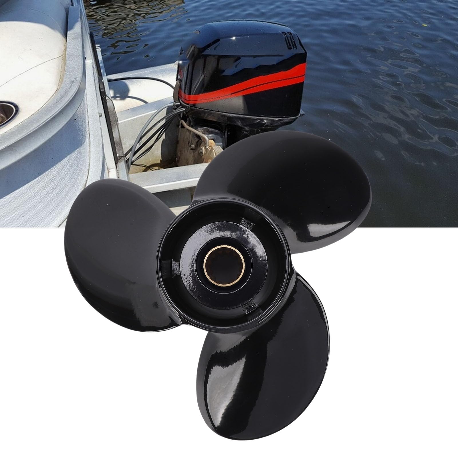Fuoribordo 10 3/8 X 14 Ad Alta Resistenza Compatibile con Motori da 25-70, Leggera e Robusta, Design a 3 Pale per stabilità, Materiale in Metallo Nero