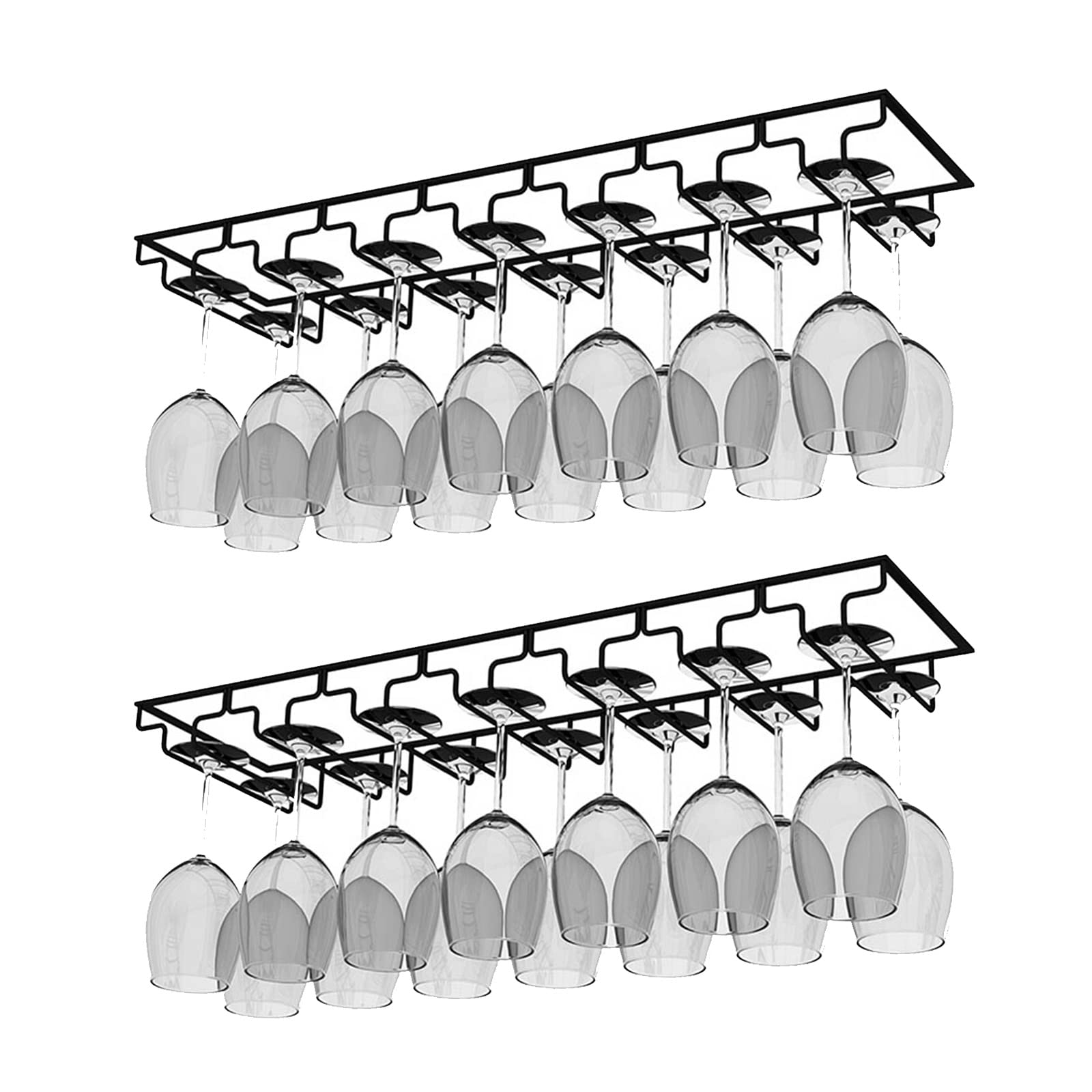 AcornFort W-605 2 Packs 7 Ranuras 14 Vasos Metal Negro Bajo Armario Colgador Vino Champán Copas Copas Copas Portavasos