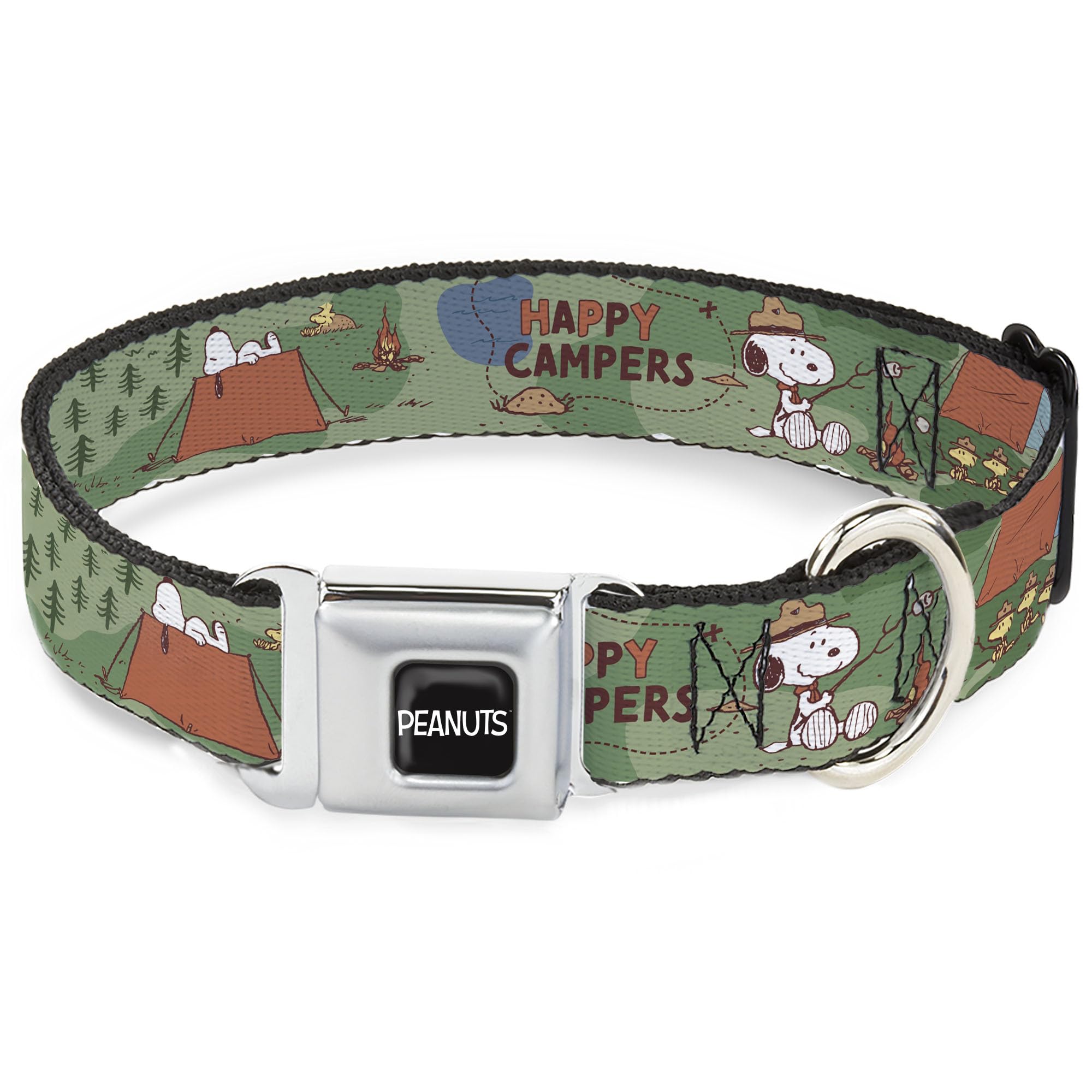 Peanuts Worldwide LLC Pet Collar, Dog Collar Metal Seatbelt Buckle, Peanuts Happy Camper Beagle Scouts Scenes, 9.5 to 13 Inches 1.0 Inch Wide
