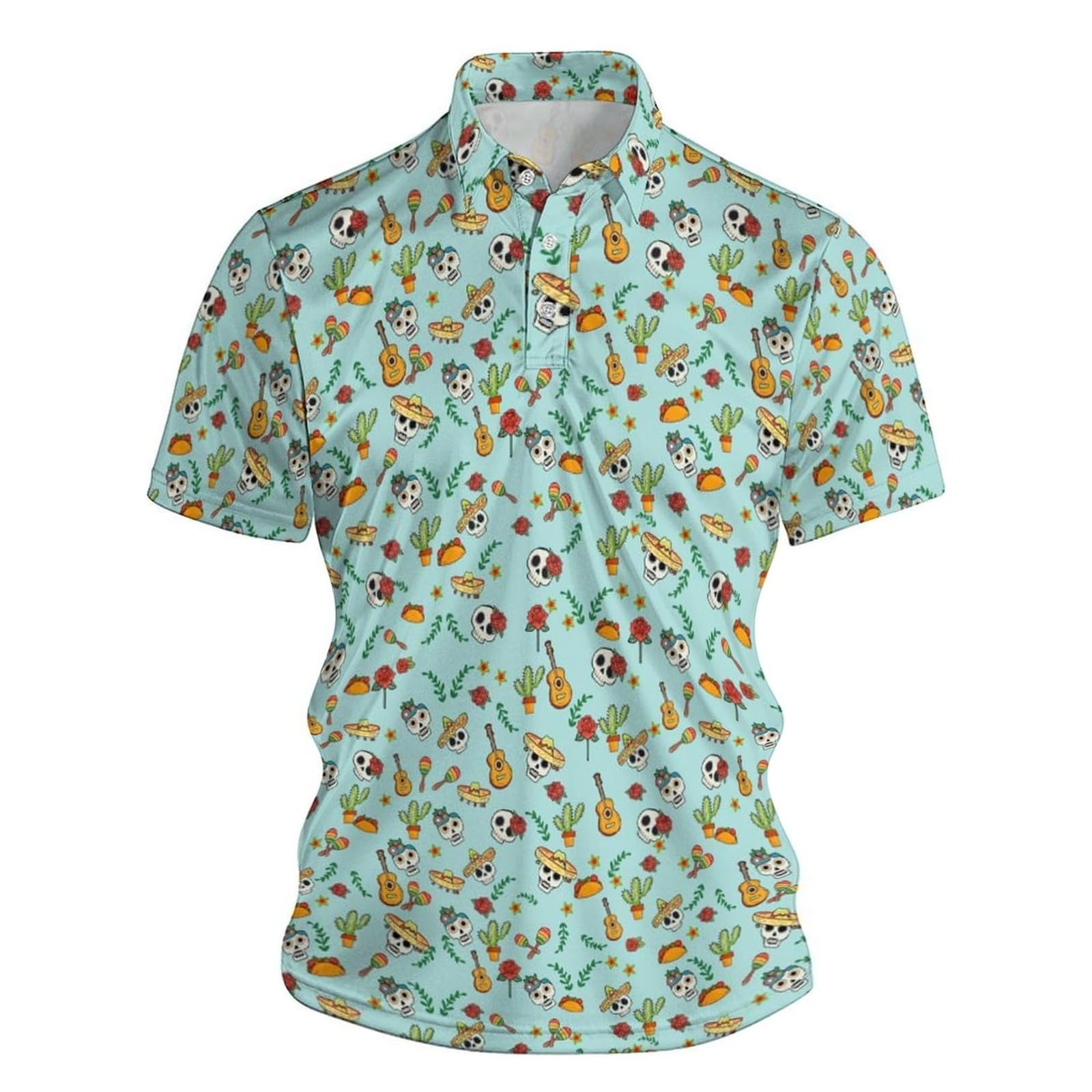 Tee shirt col V blanc style Aloha fleurs de golf décontracté - 4