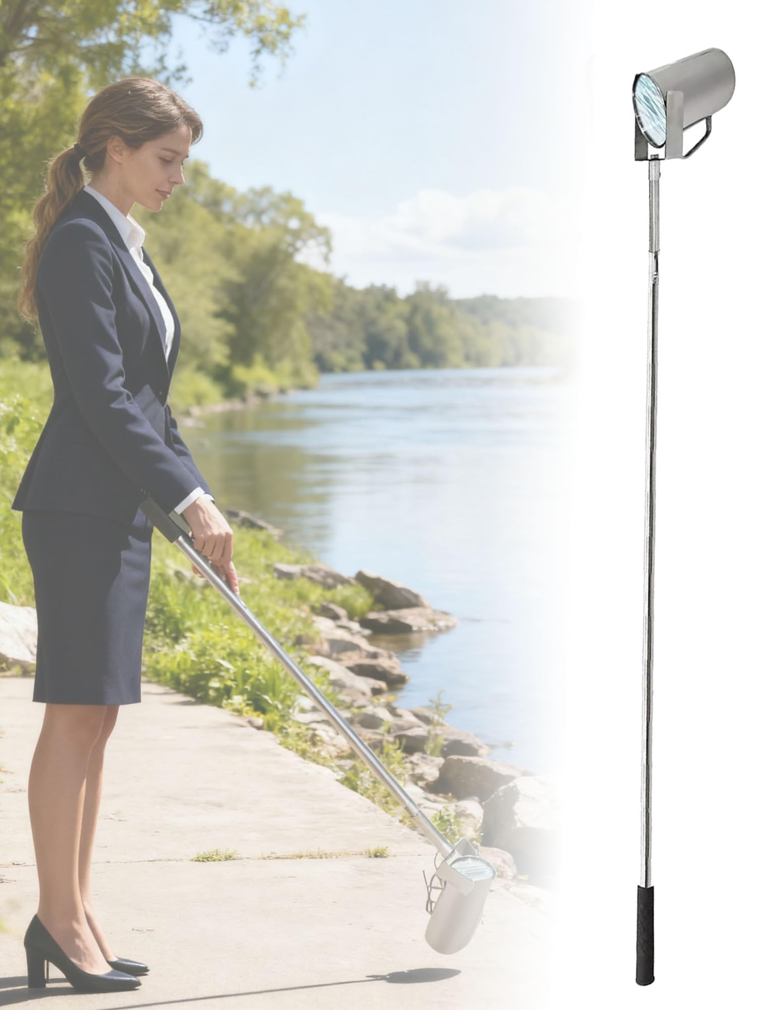 Pértiga telescópica de acero inoxidable for muestreo de agua,cucharón extensible análisis de agua,muestreo de laboratorio y monitoreo ambiental,varilla de recolección retráctil.(1000ml,300cm/118in)