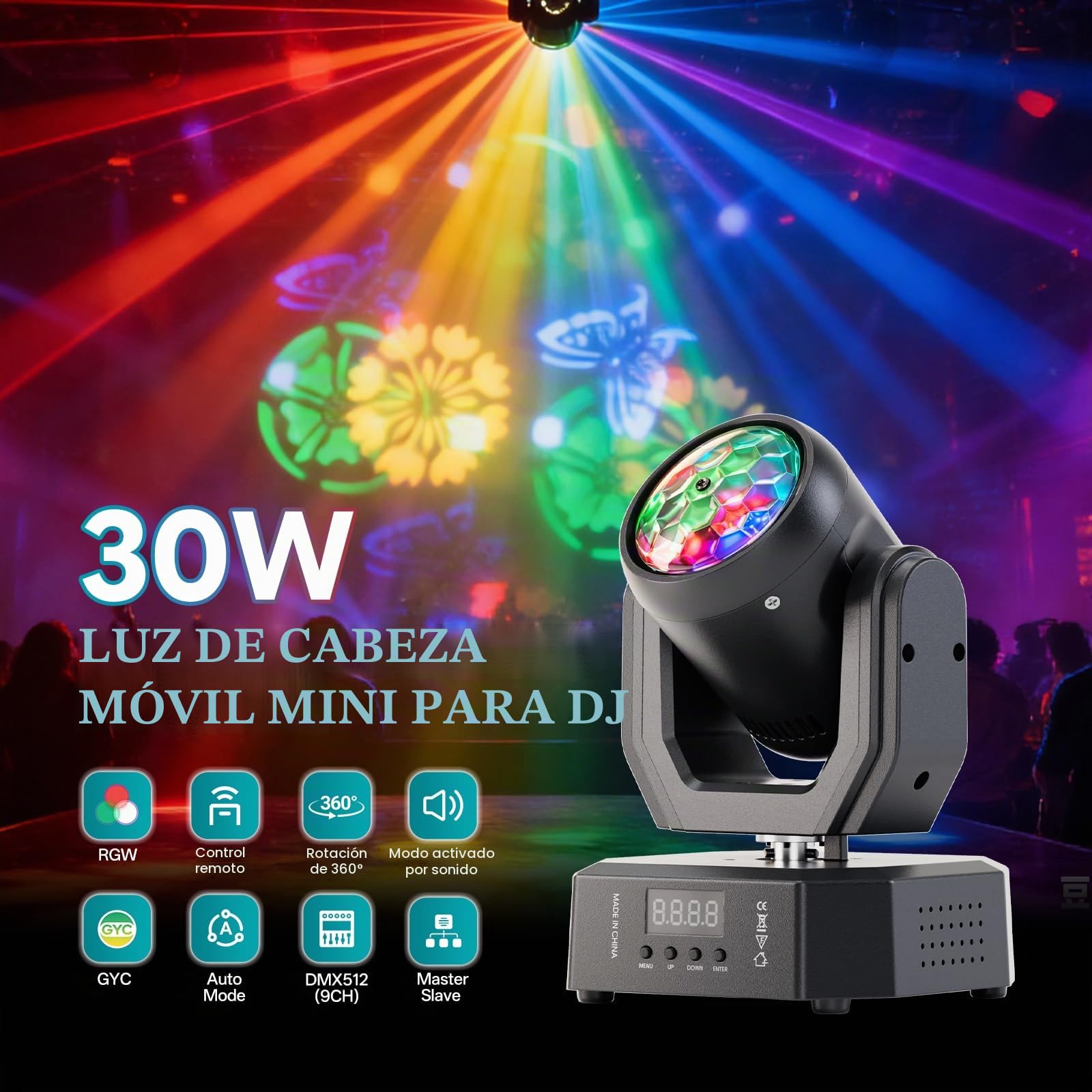 2PCS Cabeza Móvil LED 30W,DMX512 RGW Efectos de Iluminación,Con Control Remoto 5 Modos de Control Mini Cabeza Movil LED Discoteca Para Fiestas,DJ e Iluminación