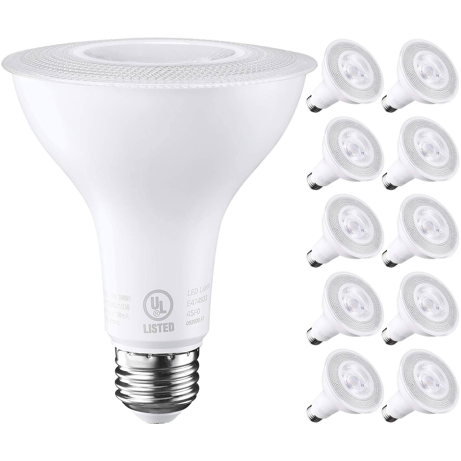 TORCHSTAR 10 Pack PAR30 LED Bulb, 11W=75W, Dimmable, 3000K Warm White, 850 LM, E26 Base Spotlight, U