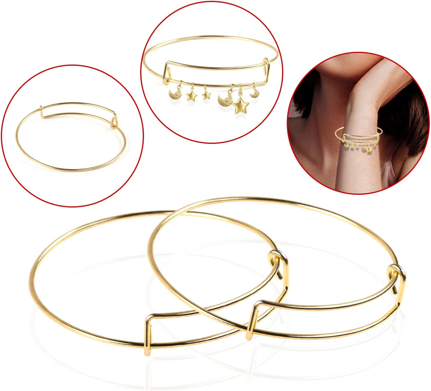 UPINS 20 Pcs Expandable Bangle Bracelets Adjustable Wire Blank Bangles Metal Bracelets for DIY Jewelry Making, Gold