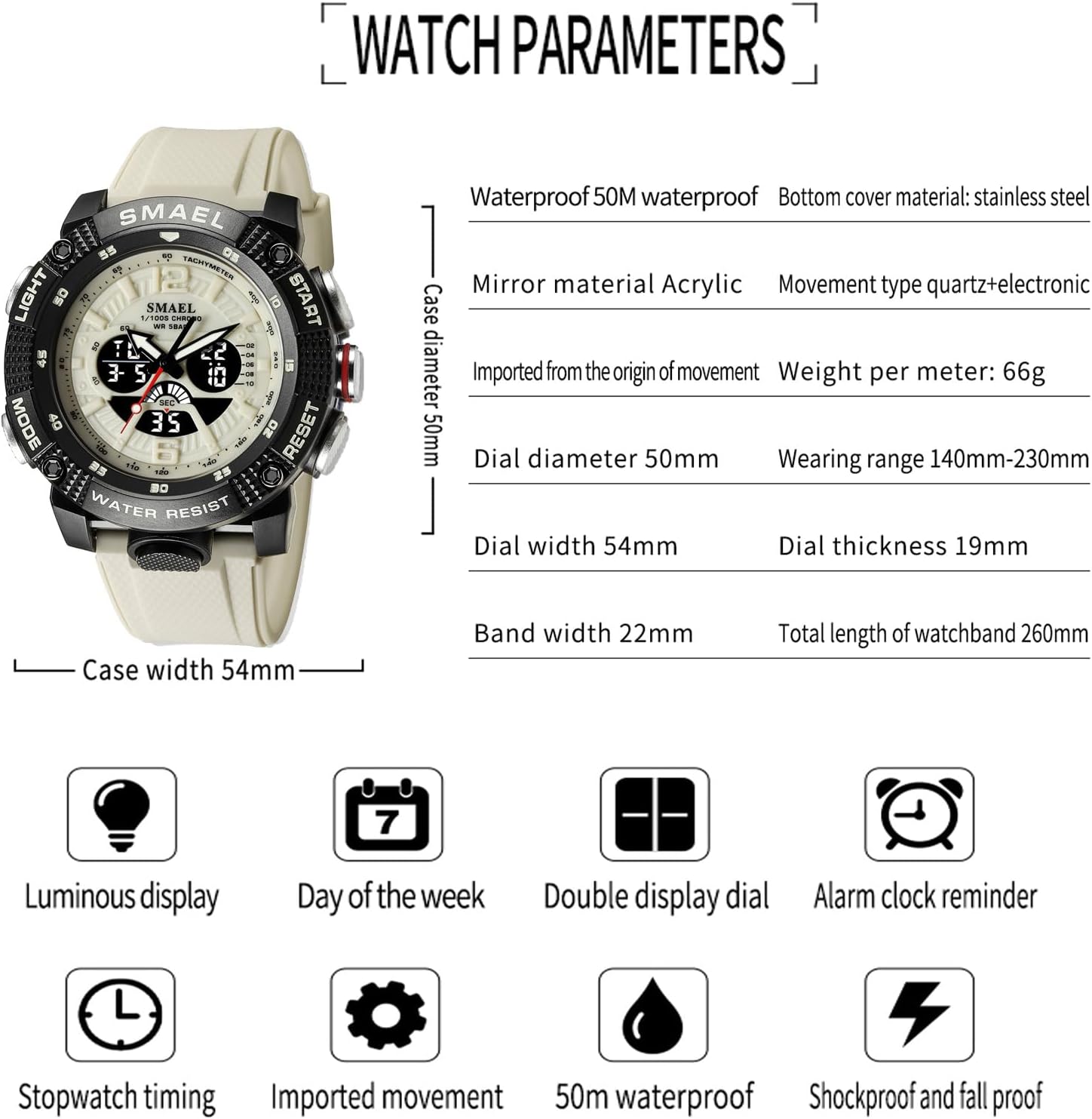 MASTOP Men's Large Face Watches 5ATM Outdoor Sports Military Digital Transparent Watch Multi Function Water Resistant Backlight Alarm Stopwatch LED Rugged Wristwatch for Training Hiking - Image 5