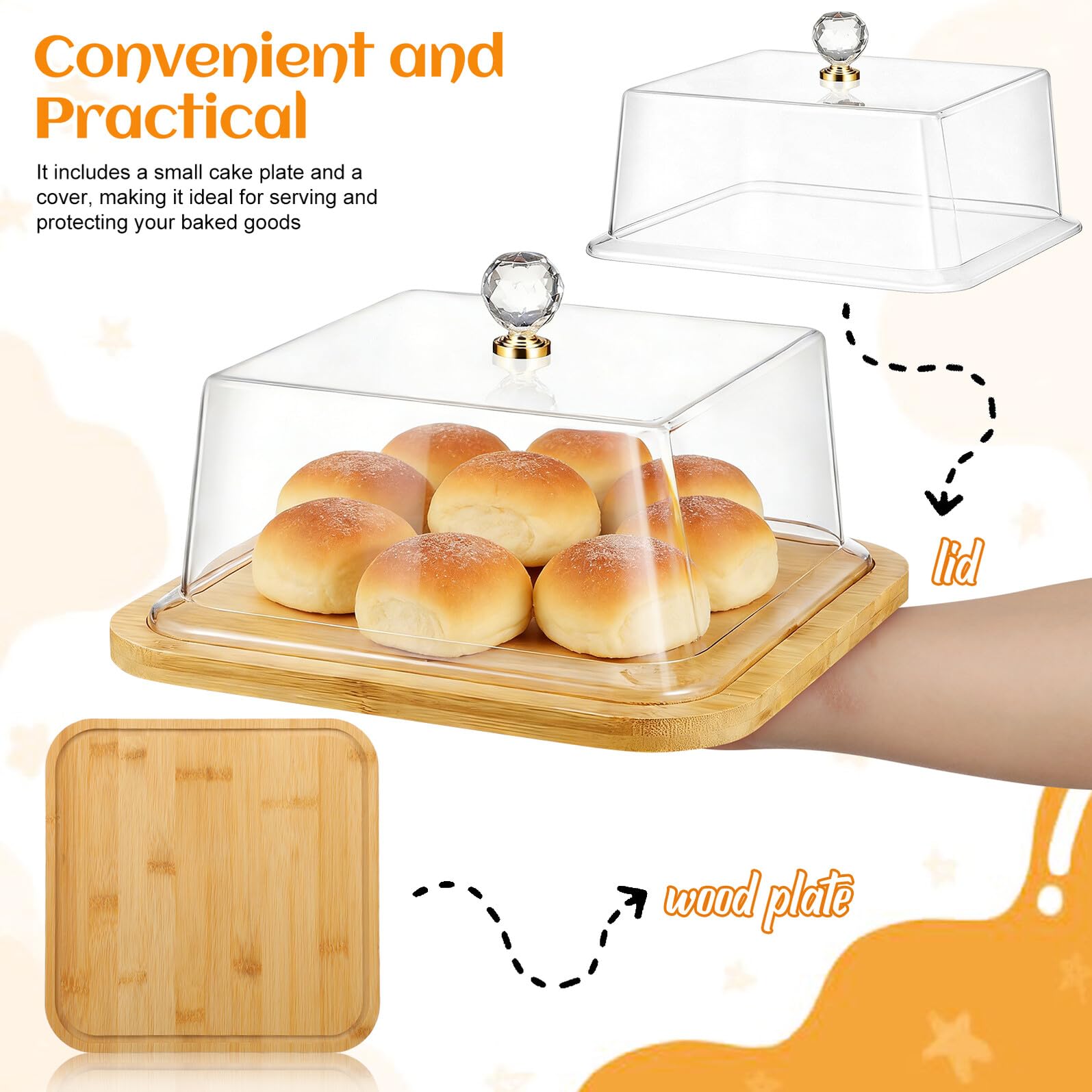 Queseras con Tapa de Cristal y Soportes de Madera para Pasteles con Plato con Tapa, Diseño Simple para Conservar y Mantener la Comida Limpia