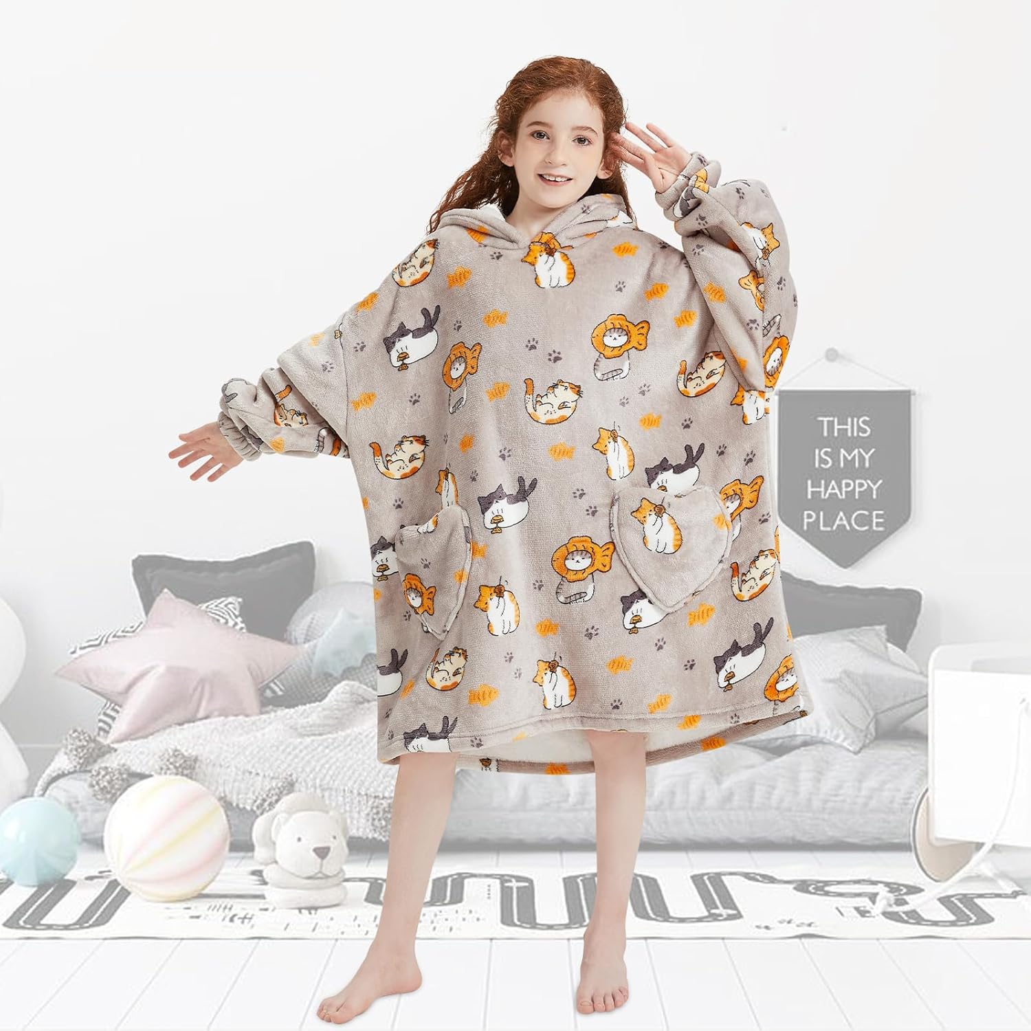Fiosnow Cat Blanket Hoodies for Kids 6-13YR Oversize Wearable Blanket Hoodies for Boys Girls Teens - Image 5