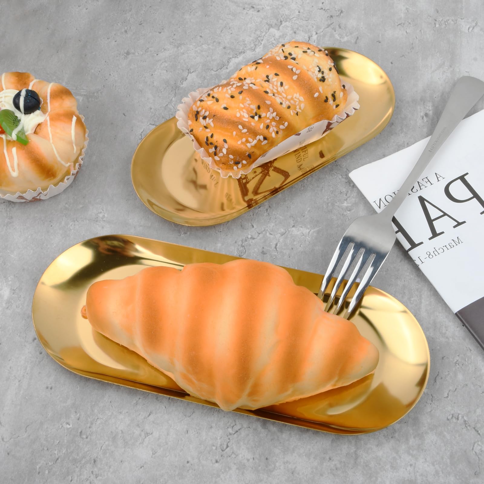 Vassoi Decorativi Oro Ovale - Set Da 2 In Acciaio Inossidabile Per Cosmetici, Gioielli E Dessert - Foto 6