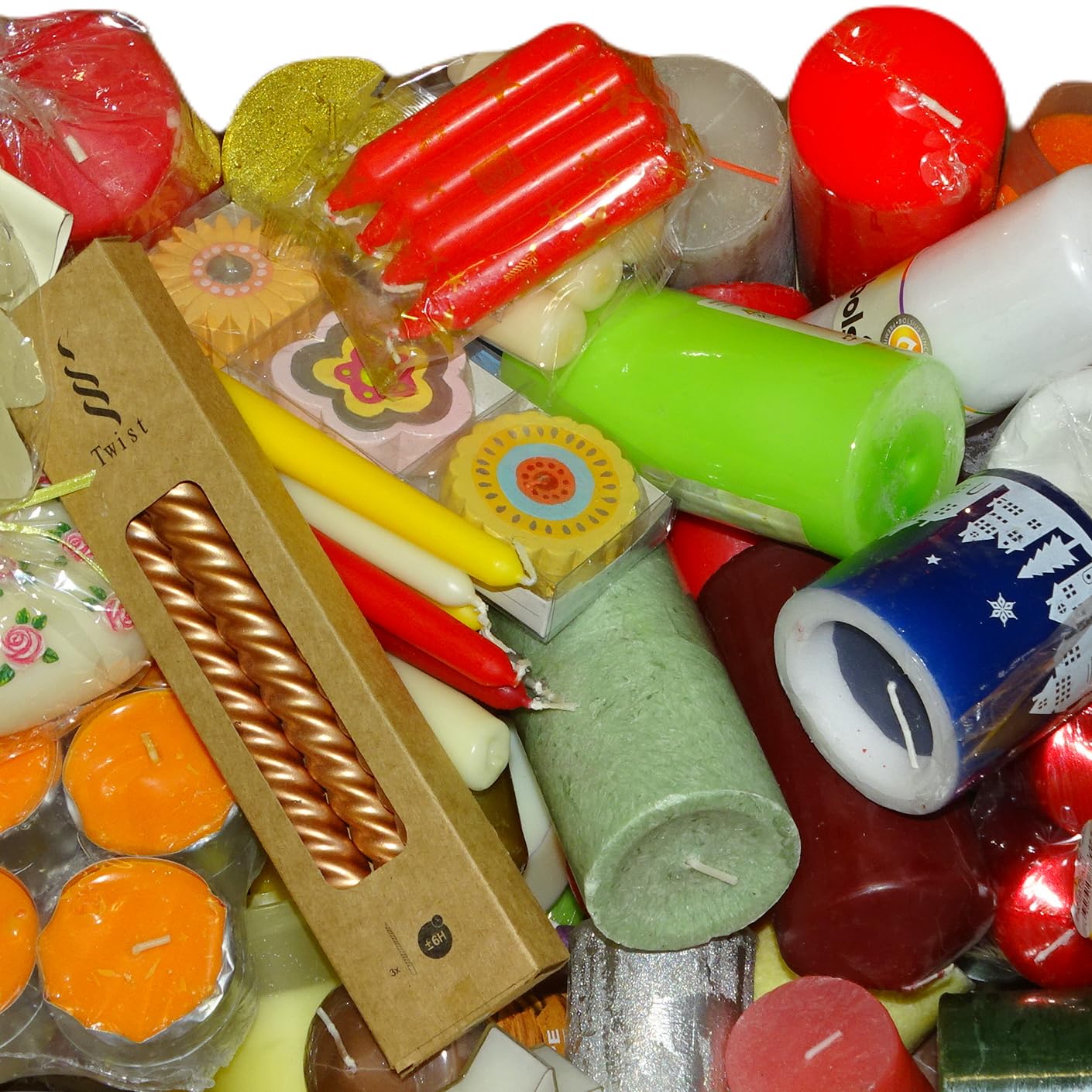 10 kg Witap Kerzen 2. Wahl Stumpenkerzen Dekokerzen Teelichte Duftgläser Spitzkerzen Überraschung Kerzenpaket bunt gemischt