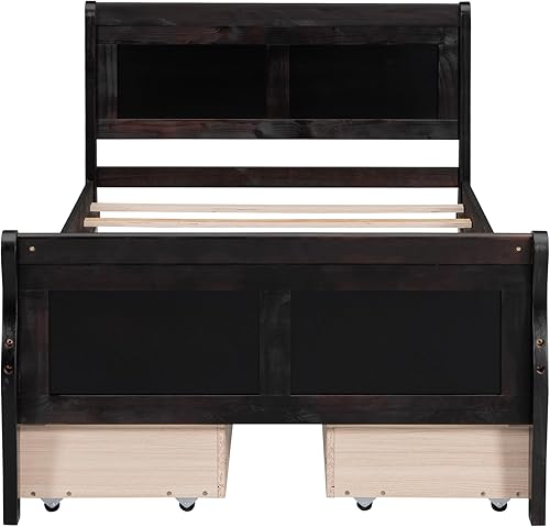 Miniatura 156 de Cama de plataforma de madera de tamaño individual con cabecera en forma de casa, soporte de listones de madera, para dormitorio de niños, niñas,