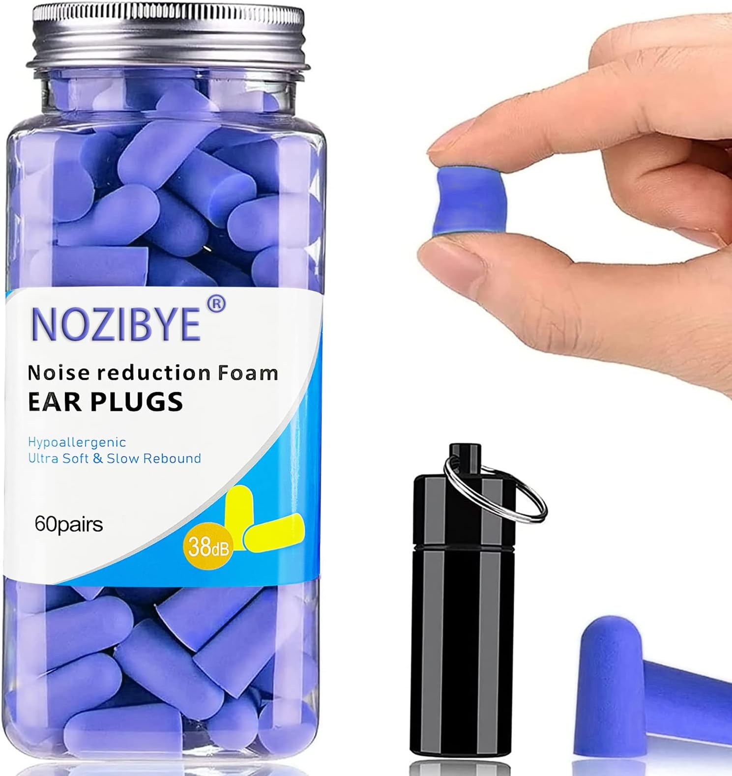Nozibye 60 Pairs Super Soft Foam Ear Plugs for Sleeping Noise Canceling Earplugs 38dB Highest Noise Reduction Earplug for Sleep, Snoring, Shooting, Study, Travel, Loud Noise, etc.(Navy Blue)