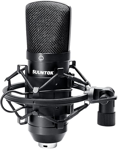 SUUNTOK XLR Micrófono TM020 - Micrófono cardioide de grabación profesional de diafragma grande chapado en oro de 1.339 in, para estudio, transmisión