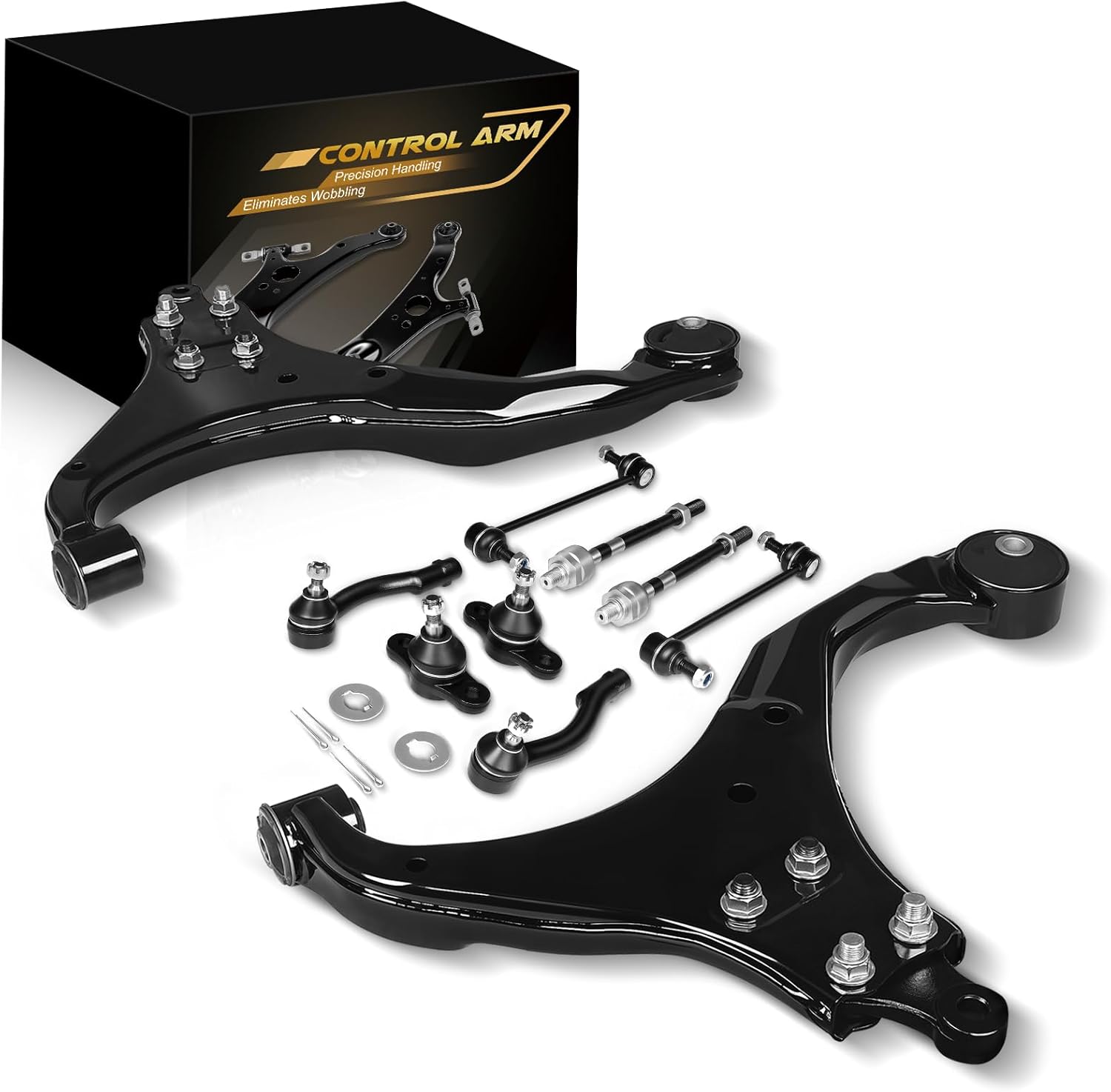 AATEE 10Pcs Lower Control Arms Lower Sway Bar Link, Lower Ball Joint, Inner & Outer Tie Rod End Fit for:-Hyundai Tucson 2005-2009, for:-Kia for:-Sportage 2005-2010 2.0L 2.7L OE# RK641338 RK641339