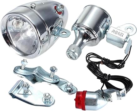 Dynamo Bicycle Light Set Friction Generator Safe with Included Wiring Headlight Tail Lights Set, Style A