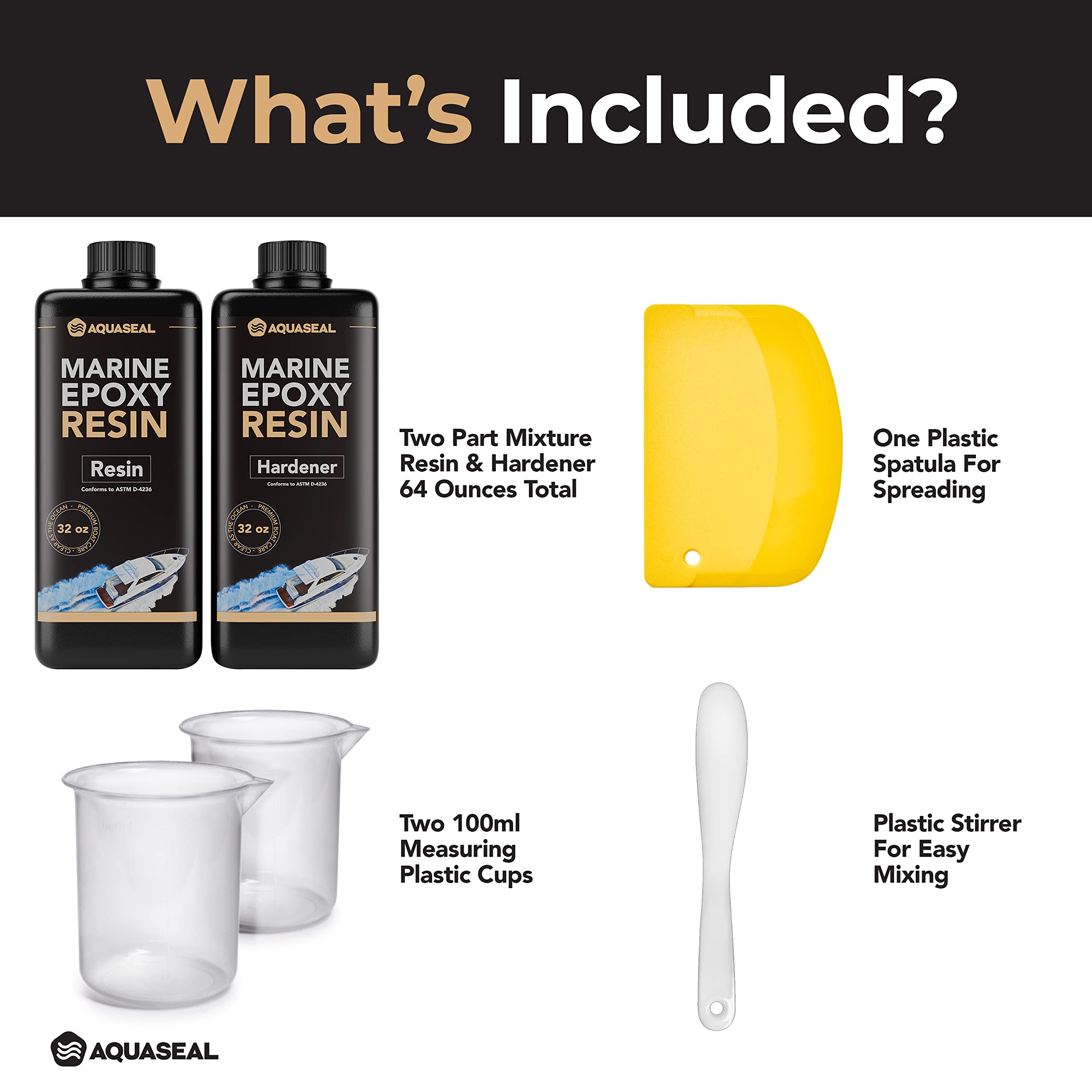 AQUASEAL 64oz Marine Epoxy Resin Kit Fast Set Clear Epoxy Resin Bar