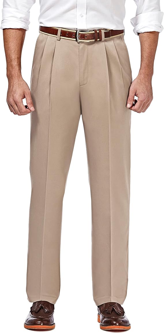 Haggar Men's Premium No Iron Khaki Classic Fit Pleat Front Regular and Big & Tall Sizes