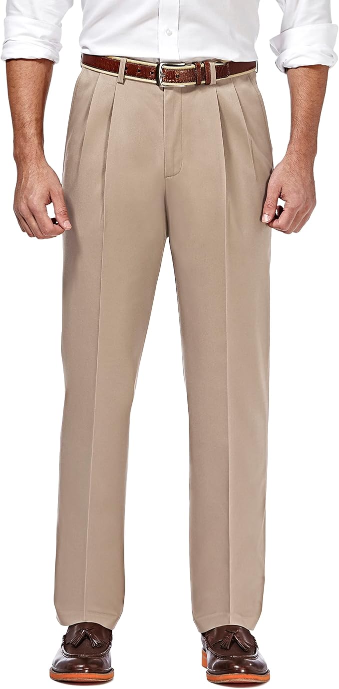 Haggar Men's Premium No Iron Khaki Classic Fit Pleat Front Regular and Big & Tall Sizes