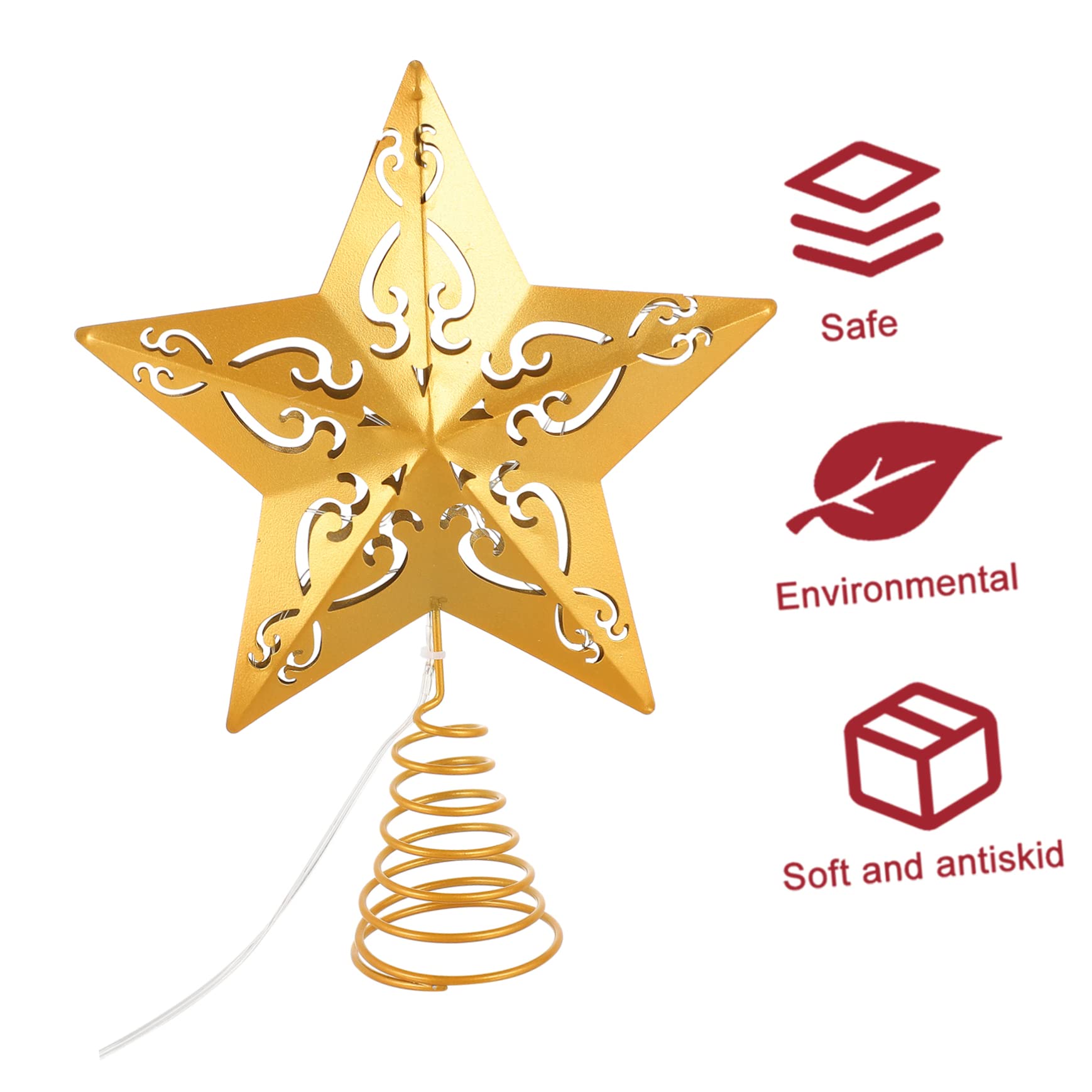 TOPBATHY 2 Piezas Estrella De La Copa del Árbol Navidad Ligero Luces Decoración De Las Copas De Los Árboles Decoración De Adorno De Árbol Dorado Topper De Árbol Iluminado Planchar Golden