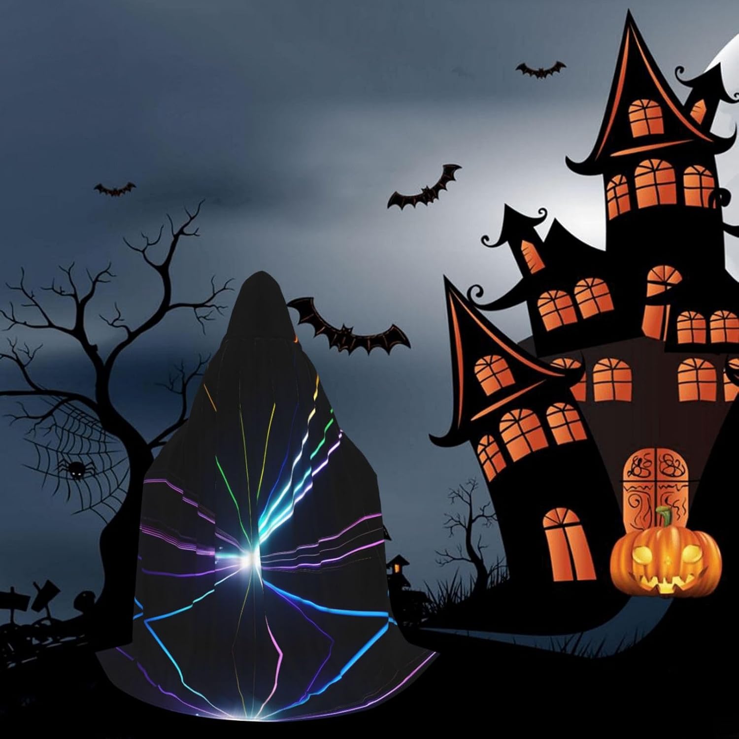 Laser light print Wizard Hooded Robe Medieval Cape Renaissance Cloak for Men Women Halloween Costume