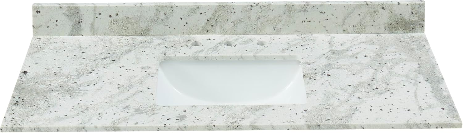 Tile & Top 49x22 Bathroom Vanity Top, Glacier White Granite with Undermount Porcelain Sink, 0.75" Thick (¾") and 4" High Backsplash, Pre-Drilled 8“ Widespread Faucet Holes - Parrent (49)