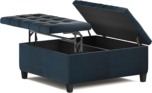 Vista 31 de SIMPLIHOME Harrison - Mesa de centro pequeña otomana de almacenamiento, 30 pulgadas de ancho, tapizada de piel vegana, otomana cuadrada elevadora