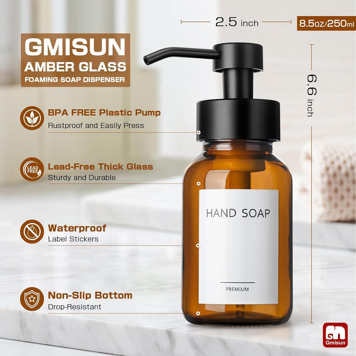 Lot De 2 Distributeurs De Savon Moussant En Verre Ambré – Design Épuré Pour Salle De Bain Ou Cuisine