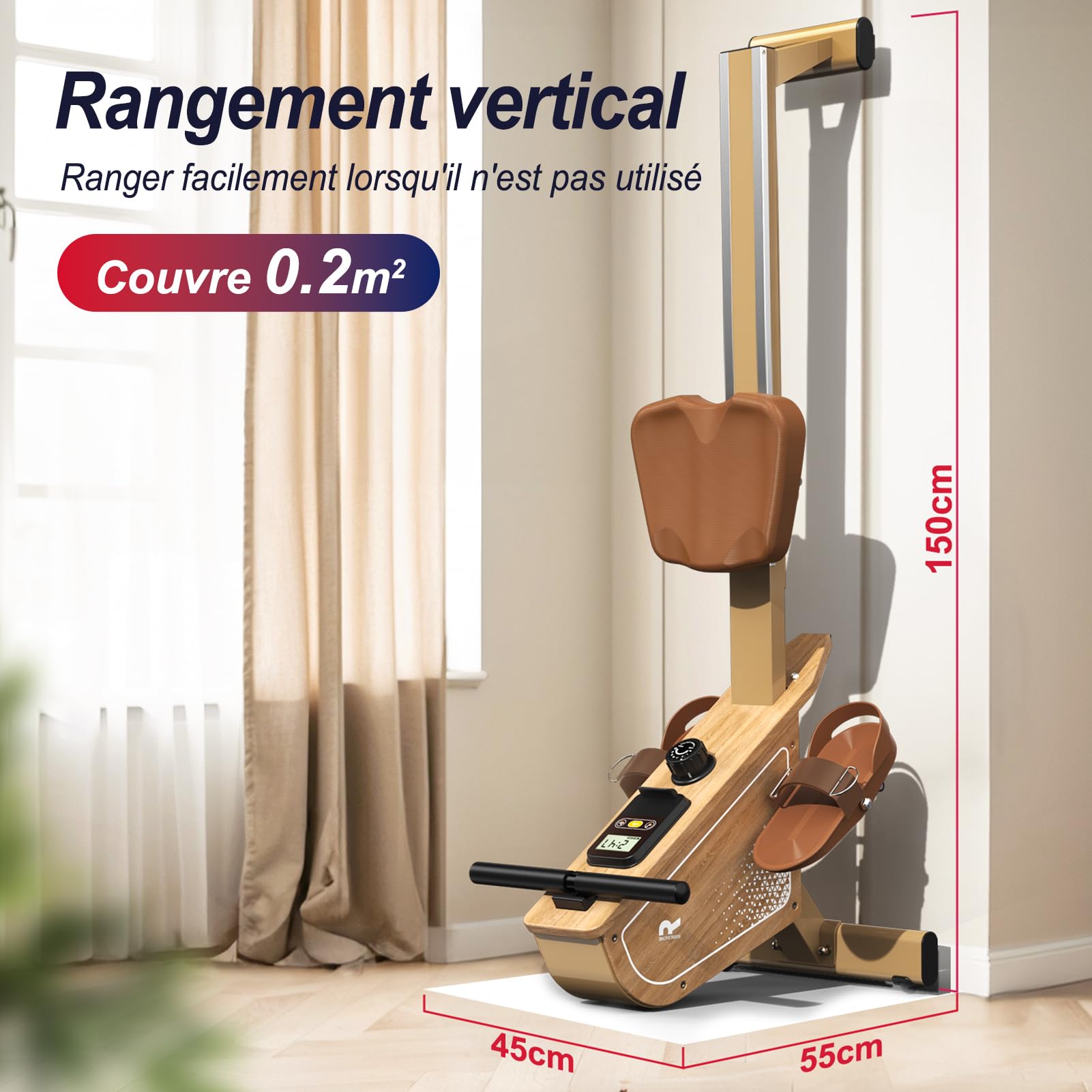 Rameur pour la maison OR3, rameur magnétique avec moniteur Bluetooth, 16 niveaux de résistance, rameur compact avec capacité de charge de 150 kg, rangement vertical