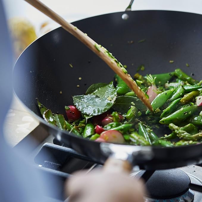 Wok antiadherente de acero con mango de arce 14 pulgadas miniatura 3