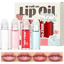 4 Pcs Hydrating Lip Gloss, Fruit Flavored Lip Oil Long Lasting Glow Balm Care, Roll On Lip Gloss Set, Transparent Plumping Lipgloss for Teens and Kids, Lipstick Moisturizing Lip Balm for Women & Girl