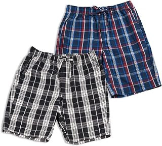 2 Pack Men's Plaid 100% Cotton Lounge Shorts Relaxed Fit Madras Shorts M92
