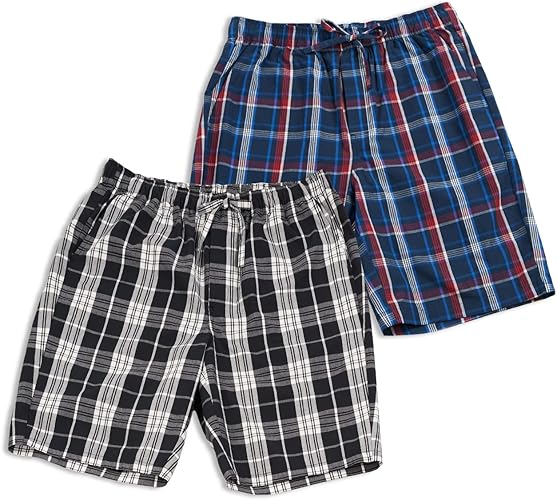 LAPASA Men's Pajama Shorts (2 Pack) 100% Cotton Woven Sleepwear Lounge Pants PJ with Drawstring and Pockets Lightweight M92
