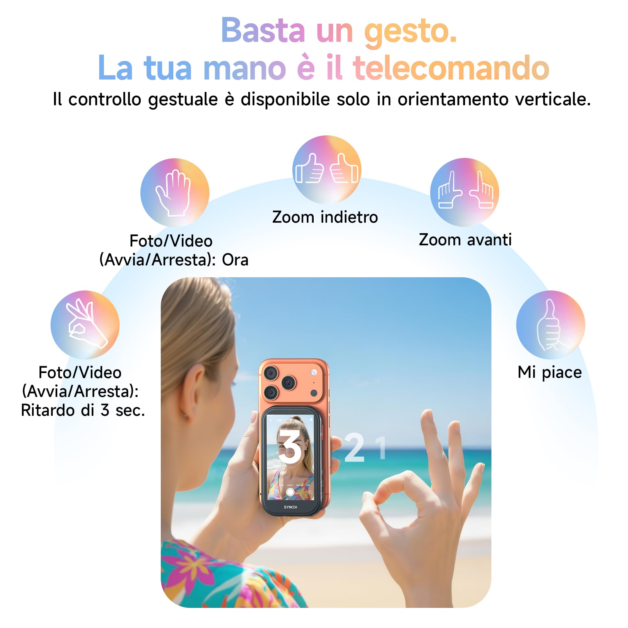 SYNCO XView M4 AI Selfie Monitor Schermo con Luce Magnetica per iPhone e Android, Gesture Control, 4K Zero Latenza, Selfie con Fotocamera Posteriore, Batteria 3h, per Youtube TikTok (Nero)