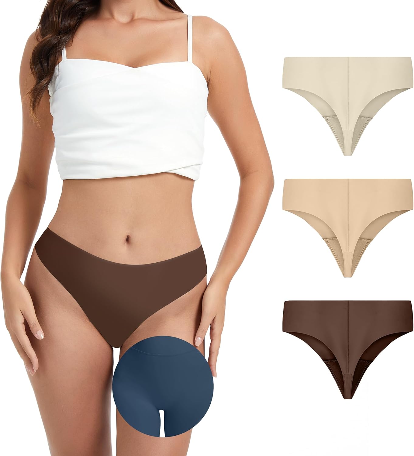 OVRUNS Camel Toe Underwear Thong for Women 3 Pack Cameltoe Proof Concealer Thongs No Show Panties Seamless Workout Underwear