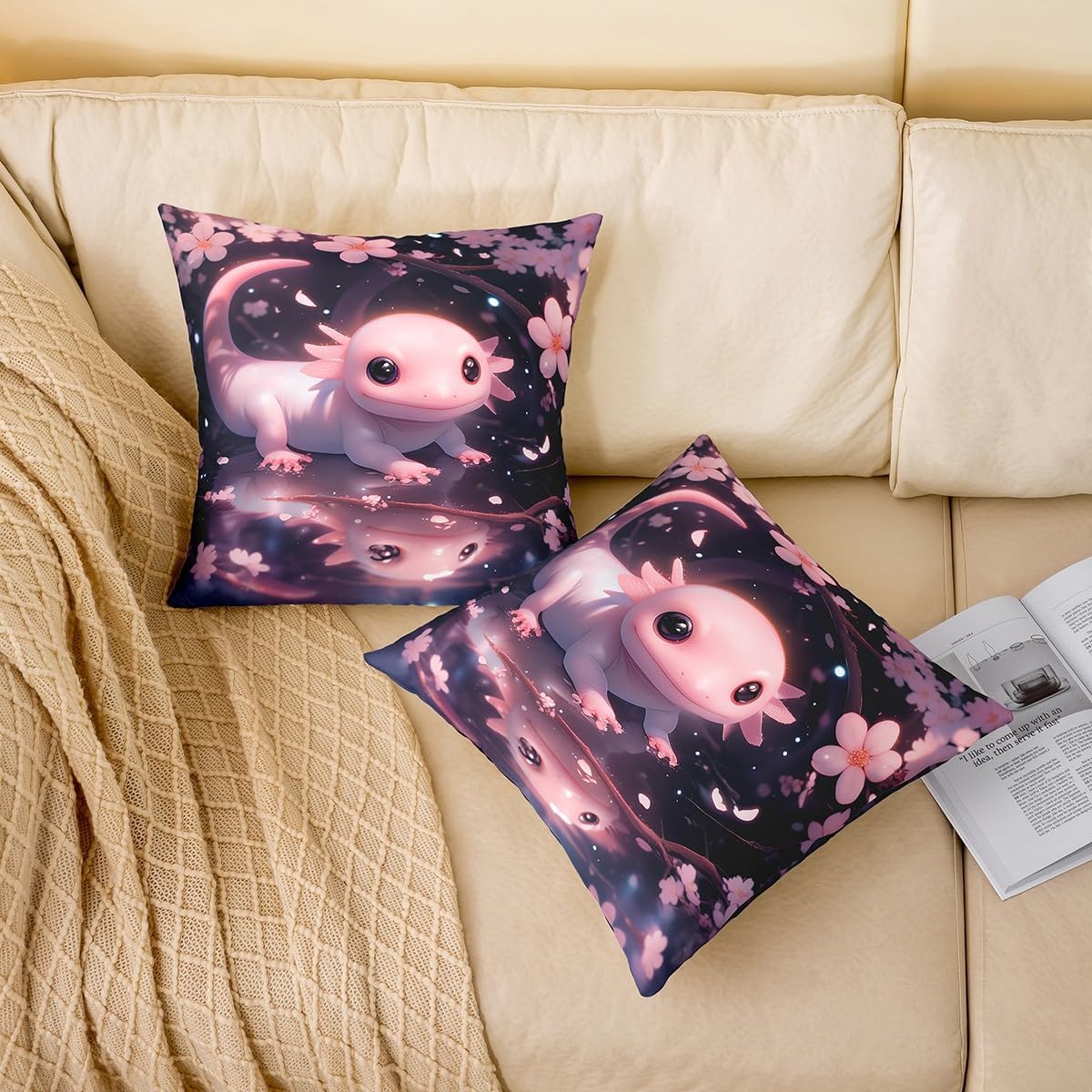 Manfei Cartoon Salamander Pillow Cover 1 Pack Flower Plant Pillow Cover for Couch Sofa Bed Ocean Wildlife Outdoor Pillow Cover for Living Room Decor 20"x20" image 2