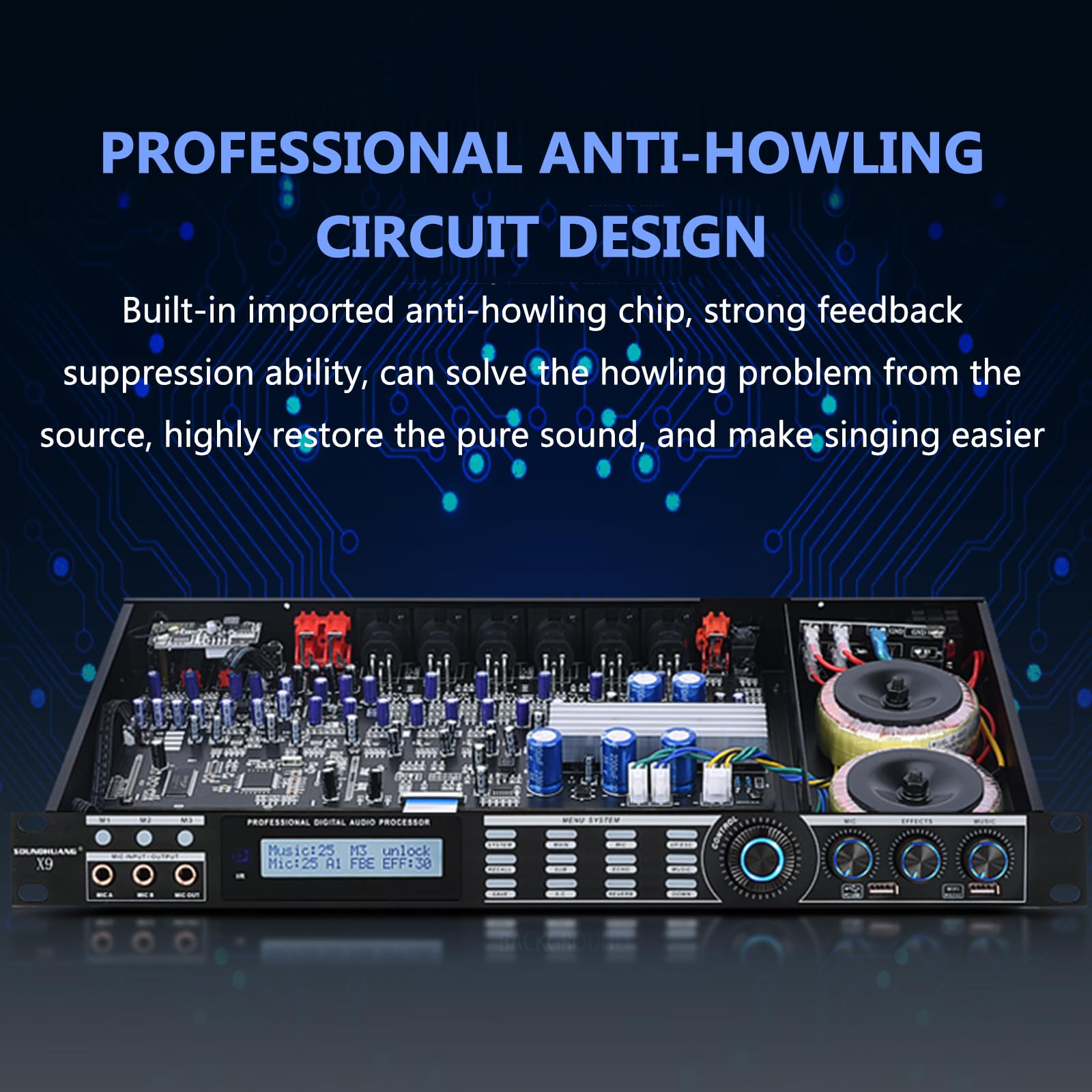 Processore audio anti-ulula, effetti professionali KTV digitale pre-stadio, modalità riverbero, controllo del telefono cellulare, per musicisti appassionati di audio