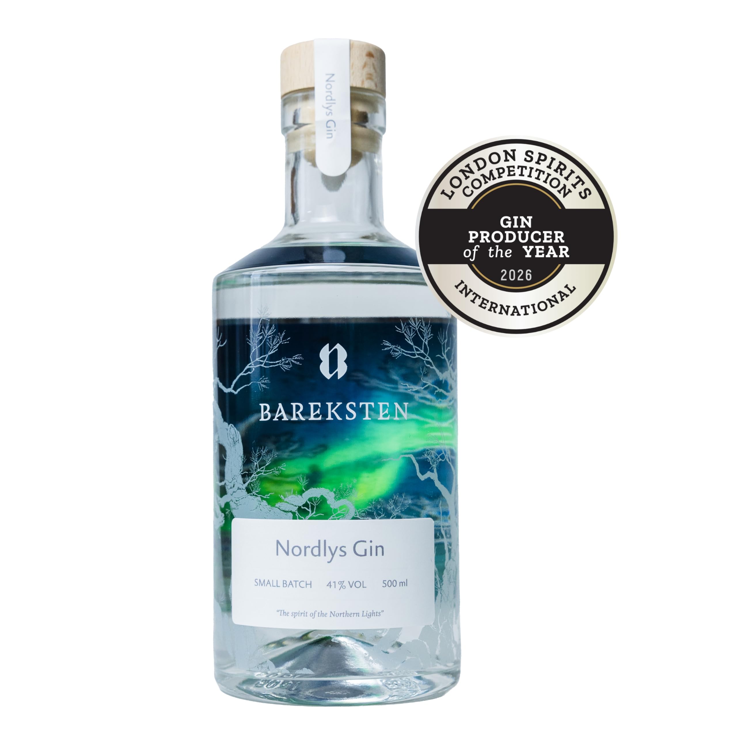 Bareksten | Nordlys Gin | The Spirit of The Northern Lights | Frisch & würzig | Kleinstchargen aus Norwegen | 41% vol. | 500ml