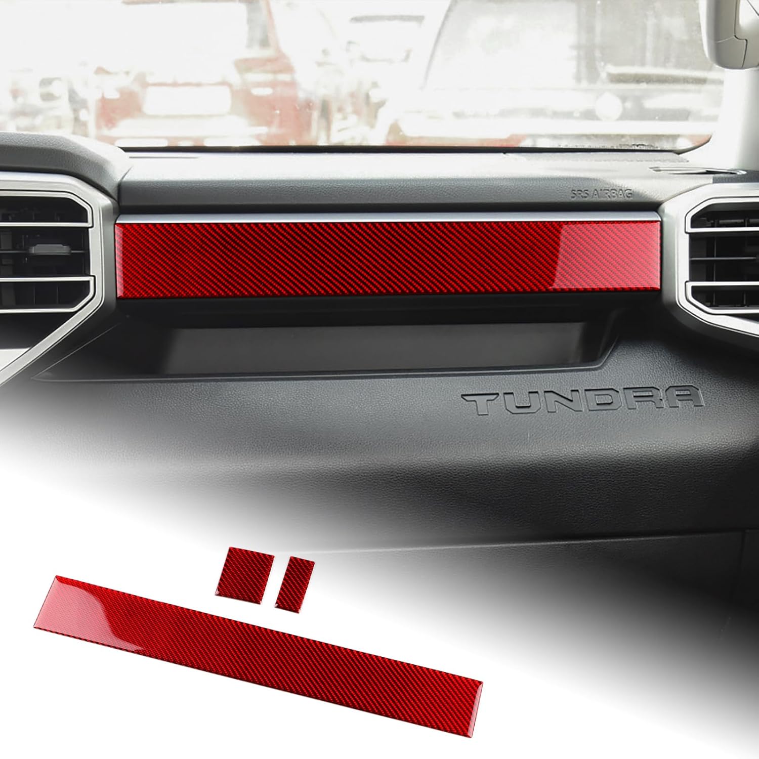 AIRSPEED Carbon Fiber for Toyota Tundra 2022 2023 2024 Center Console Gear Shift Panel Cover Interior Trim Accessories, Red