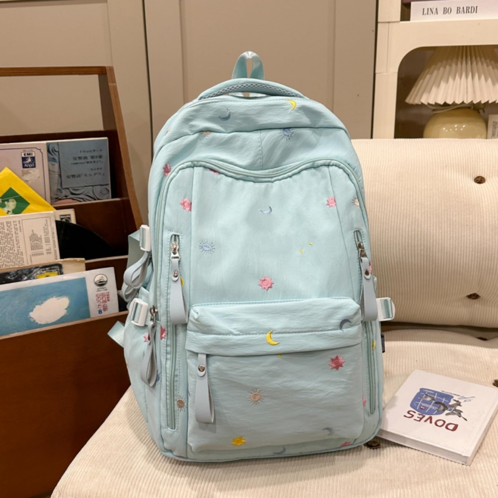 Zaino Star Moon Ricamato Ragazze Zaino, Grande capacità Nicchia Elegante Campus Borsa